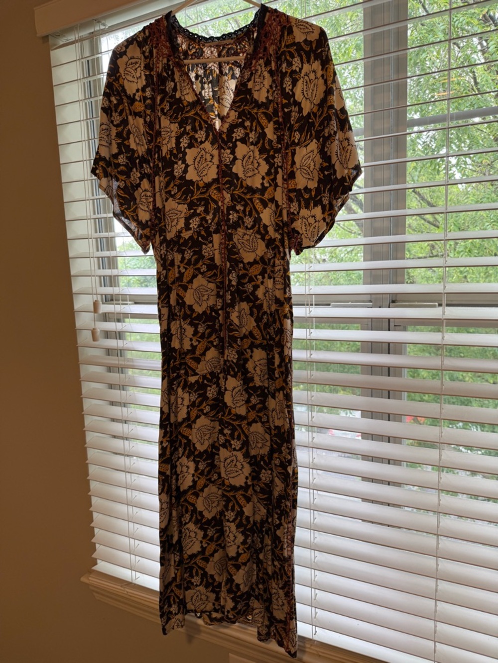 Floral V-Neck Maxi Dress in Black and Cream